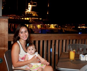 Dinner at the The Marina at Yacht Haven Grande, St. Thomas USVI. Lots of luxury mega yatchs moored in the harbor.