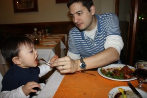 Our boy eating wild boar dish in Florence, Italy. well...the restaurant got his fave Italian bread:)