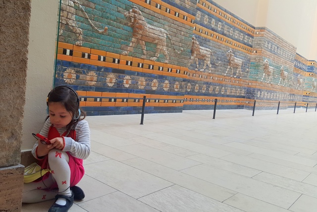 Inside Pergamon Museum - Arianna was listening to the audio guide. don't underestimate your kids; they're way too smart than you think;)