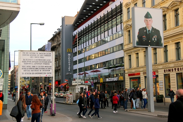 Checkpoint Charlie - crossing point between east and west Berlin during the cold war.