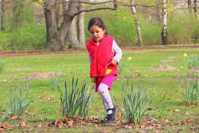Our girl playing at Tiergarten; she picked a flower for Mommy:)