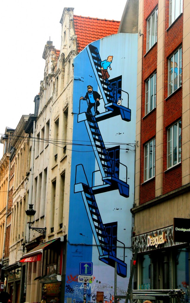 one of the Tintin murals around Brussels
